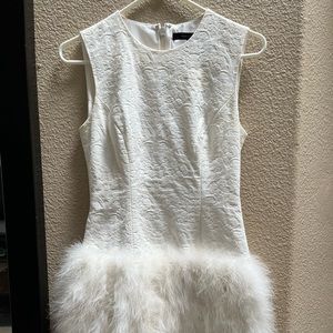 BCBG White mini dress with faux feathers